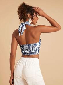 Travachic 度假露背印花短款上衣、沙滩装、春夏、复活节、假日、海滩、春假、度假、音乐会