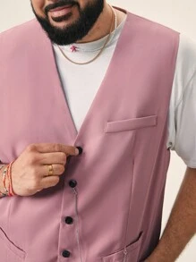 EASEVO Chaleco de traje tejido rosa de talla grande con ajuste ceñido sin mangas para hombres de moda urbana