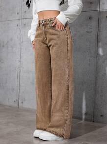 SHEIN PETITE 女式口袋设计宽腿宽松休闲百搭牛仔裤