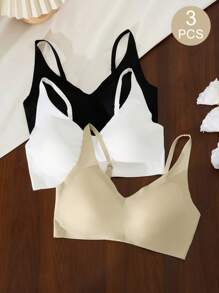 SHEIN 3pcs Women's Seamless Solid Color Wire-Free Bras - Multicolor - View 4