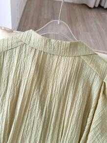 Modelyn Women's Solid Color Casual Short Sleeve Blouse - Olive Green - View 6