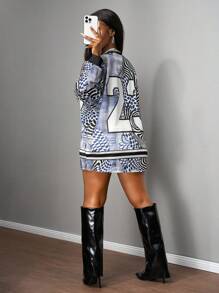 Slaydiva Autumn Streetwear Everyday Blue White Stripe Casual Sports Style T-Shirt,Round Neck Long Sleeve Drop Shoulder Ultra Loose 23 Digital Full-Width Zeb - Multicolor - View 2