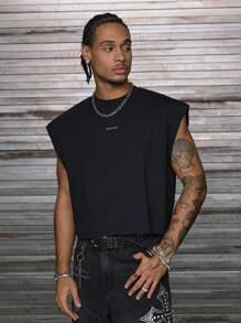 AXEPEAK Men's Round Neck Thermal Underwear Tank Top With Rhinestone Detail, 2000s Style, Fall/Winter - Black - View 4