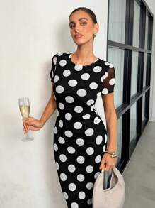 Lavishia 女式圆领绿色印花短袖连衣裙