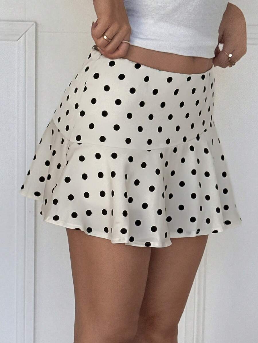 SHEIN EZwear 女士缎面波点印花低腰迷你裙