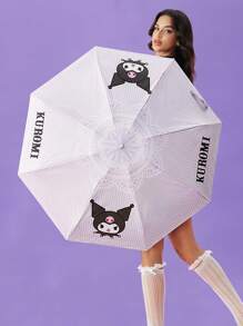 HELLO KITTY AND FRIENDS | SHEIN 1 把可爱卡通图案手动五折晴雨伞，黑胶防晒涂层，50+ UV 防晒效果，适合上学、上班、外出及日常使用，专为大学生、高中生及女性设计 - 淡紫色 - 查看 4