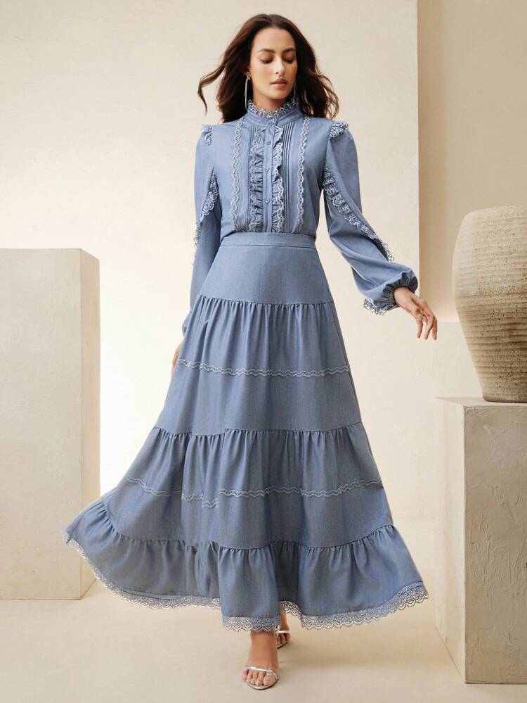 High-Quality Elegant Floral Lace Design Maxi Skirt, Fashion Formal Wear For Women
