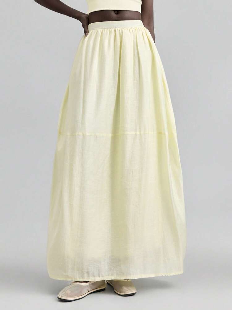 2025 Spring & Summer Simple Solid Color A-Line Skirt , Casual Beachwear, Versatile Daily Commute, Music Festival Long Summer Skirt Women Long Skirts Yellow Long Skirt Cream Skirt Skirt