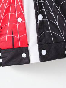 SHEIN 1pc Young Boy Casual Minimalist Spider Print Long Sleeve Jacket, Suitable For Vacation, Holiday, Travel, Relaxation, Sunbathing, Campus, Summer Fall Winter