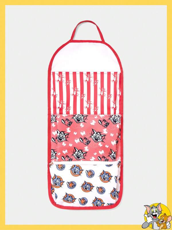 TOM & JERRY X SHEIN Fashionable Striped And Kitty Print 3-Grid Wall Organizer