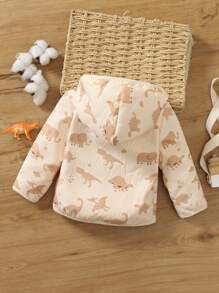 小男孩和婴儿泰迪熊衬里毛绒绒夹克全拉链极地冬季保暖外套带口袋连帽外套