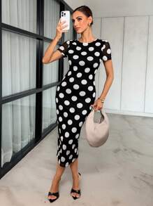 Lavishia 女式圆领绿色印花短袖连衣裙