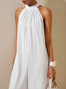 Zivah 新款春夏休闲度假日常通勤挂脖圆领无袖超宽松阔腿加长裤白色女连体裤 - 白色 - 查看 7