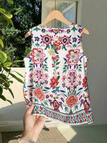 EMERY ROSE Camicetta senza maniche con stampa all-over e lacci anteriori, estiva, da donna