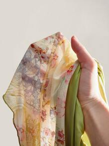 SHEIN ICON 大码女式夏季休闲荷叶边不对称下摆蝴蝶结挂脖上衣 - 彩色 - 查看 8