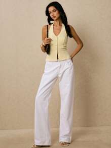 Poéselle 女式条纹印花露背挂脖时尚梭织上衣