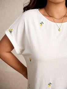 Elaquor T-shirt décontracté en grande taille avec broderie florale pour les vacances