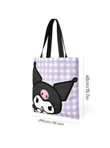 HELLO KITTY AND FRIENDS | SHEIN 1pc Of Cute Cartoon Pattern Printed Canvas Tote Bag, Suitable For Students, Women, Suitable For Commuting, School, Outings, Travel, Shopping, Light, Easy To Carry, Can Hold A Computer , Purple - Purple - View 8