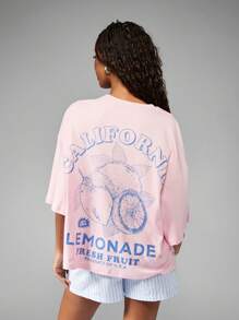 MISSGUIDED Áo thun họa tiết mùa hè cỡ lớn California Lemonade Fresh Fruit Casual Streetwear College Campus Weekend Style Comfort Fashion - Hồng - Xem 1