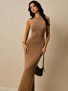 Poéselle 纯色修身圆领无袖针织夏装 - 黃色 - 查看 4