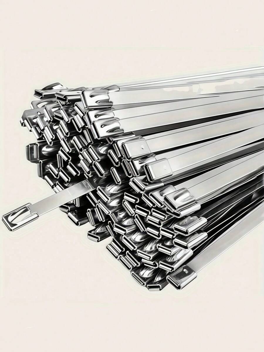 100PCS/Pack Heavy-Duly Stainless Steel Cable Ties -RustProof, High Temperature Resistant Metal Cable Ties,Suitable For Mechanical, Automotive.Exhaust ApplicationsEtc..Made Of Stainless Steel Material
