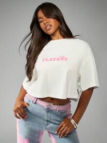 Missguided x Playboy Oversized Lifestyle Short Sleeve Bunny Logo Crop Top Summer Festival Casual T-Shirt Streetwear Collection