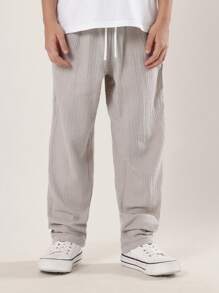 SUMWON 舒适棉质抽绳裤 儿童休闲沙滩度假装 春夏宽松轻便长裤 - 淺灰色 - 查看 6