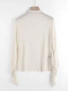 DAZY Cowl Neck Mesh Top Without Tube Top Going Out Tops Sheer Long Sleeve Women Tops,Fall Women Clothes - Beige - View 11