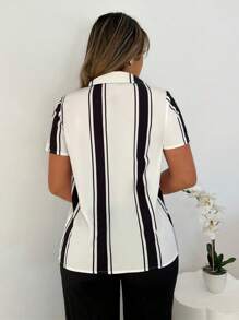 SHEIN LUNE Bộ vest sọc gợi cảm và thanh lịch dành cho nữ, thích hợp cho kỳ nghỉ và lễ hội âm nhạc - Đen và trắng - Xem 2
