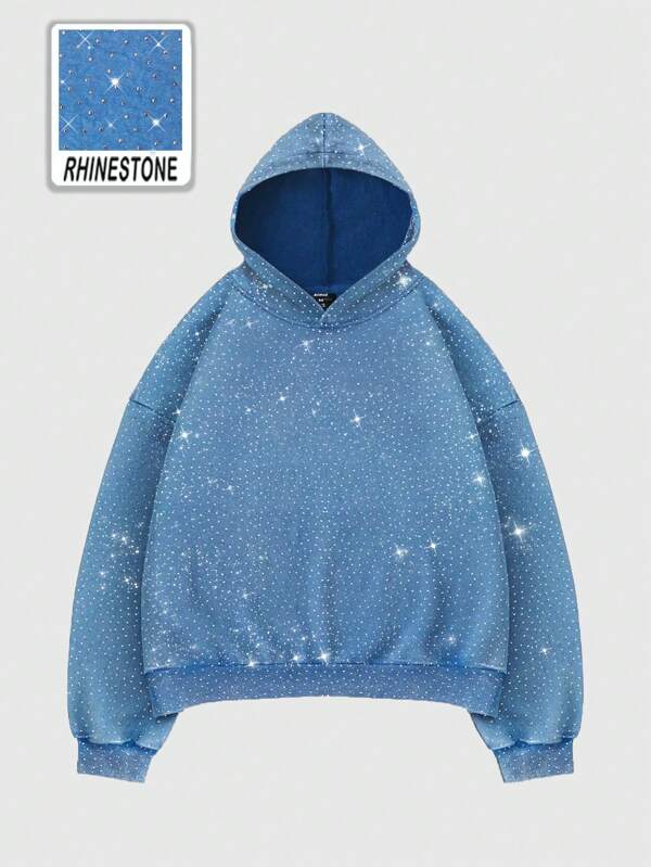 ROMWE MEN Street Life Men's Heavyweight Full Diamond Design Loose Cropped Hoodie, Streetwear