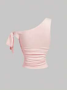 SHEIN MOD Áo cánh xếp ly thời trang họa tiết hoa 3D kim loại nơ cho nữ - Hồng - Xem 2