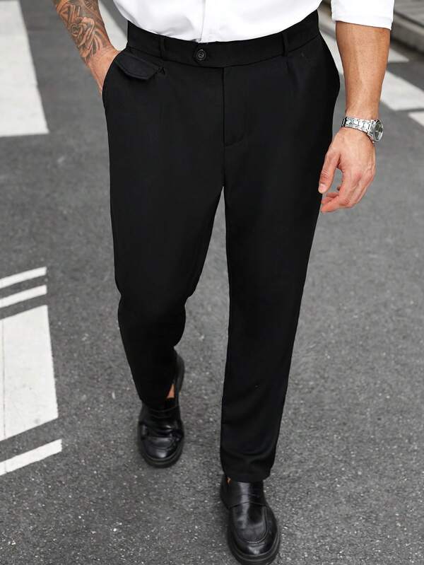 Manfinity Mode Herren Große Größen einfarbige Lässig Kegel-Form Hose mit Tasche