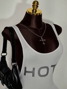 Amplova 大码女式口号印花紧身透明无袖连体裤