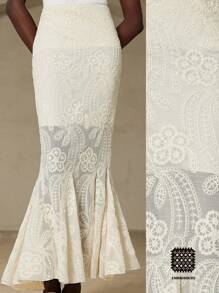 Aveloria Rosie 优雅时尚的法式设计女士腰裙，精致的 3D 刺绣细节，别致百搭 - 米色 - 查看 1