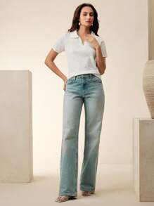 Anewsta Elegant & Dignified V-Neck Floral Hollow-Out Embroidery Knitted T-Shirt Blouse, Spring & Summer - White - View 7