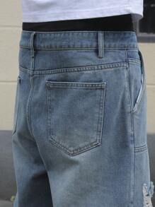 Manfinity EMRG Shorts de mezclilla de moda con bolsillos rotos y dobladillo deshilachado de unicolor para hombre
