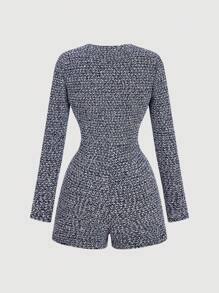 SHEIN MOD 女士纽扣设计法式时尚连体衣 - 藍白色 - 查看 2