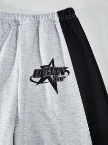 SHEIN ChillGRL 青少年女孩两件套休闲套装，星星和字母印花 T 恤和条纹阔腿裤，适合日常锻炼 - 灰色 - 查看 5