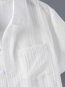 SHEIN 青少年男童夏季休闲纯色短袖衬衫 - 白色 - 查看 6