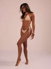 Musera Resort Tie Side Crochet Bikini Bottom Summer Beach Resort Holiday - Cream - View 4