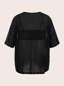 SHEIN BASICS 2件套休闲纯色针织透视宽松上衣和修身短款抹胸上衣套装