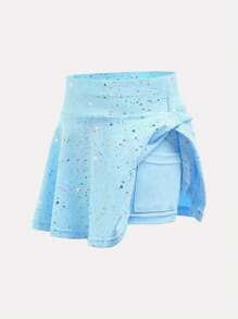 SHEIN Young Girls Activewear Blue Starry Sky Print Elastic Comfortable Yoga Dance Skirt