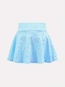SHEIN Young Girls Activewear Blue Starry Sky Print Elastic Comfortable Yoga Dance Skirt