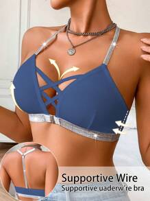 Snug Zone 1 件女士前扣罗纹无钢圈文胸 - 藍色 - 查看 3