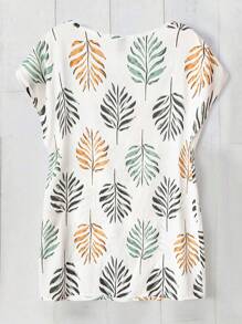 Rusticease Women's Allover Print Round Neck Casual Short Sleeve Shirt, Summer Women Summer Tops Blouse Summer Short Sleeve Summer Tops Women Tops - White - View 2