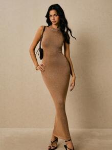 Poéselle 纯色修身圆领无袖针织夏装 - 黃色 - 查看 8