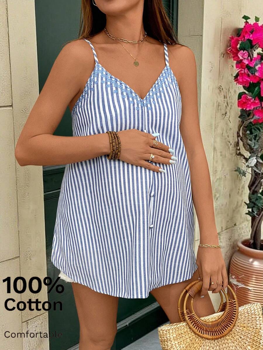 SHEIN Maternity Stripe Buttoned Design Casual Camisole Top For Summer, Vacation Outfits Woman, Beach Vacation Outfits, Vacay Outfits Women