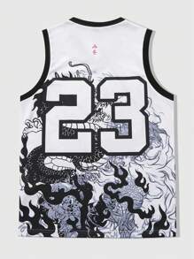 ROMWE MEN Men's Anime Street Style American Dragon Scale Basketball Jersey - White - View 2