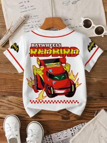 Batwheels X SHEIN 男童休闲卡通字母图案短袖T恤，夏季