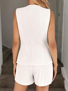 SHEIN LUNE 2pcs/Set Women Casual Solid Color Button-Front Vest And Shorts Set Old Money Style Women Lounge Sets For Women - Apricot - View 2